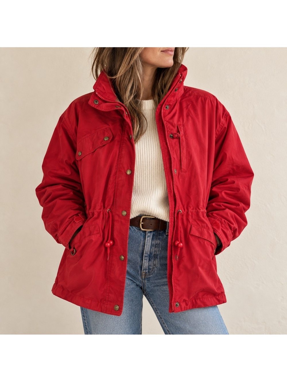 Vintage 90s Eddie Bauer Red Wool Lined Mountain Parka Large Hood